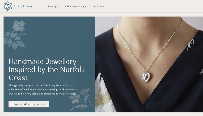 Front page of hand made jewellery website
